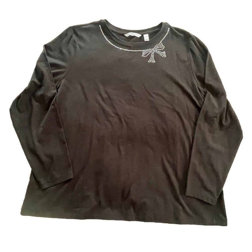ISAAC‎ MIZRAHI LIVE Sz X-LARGE Rhinestone Embellished Crew Neck Top Black